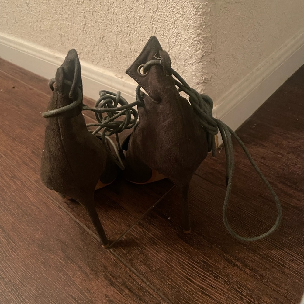 Shoe Republic LA Dark Brown Lace-Up Heels